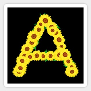 Sunflowers Initial Letter A (Black Background) Magnet